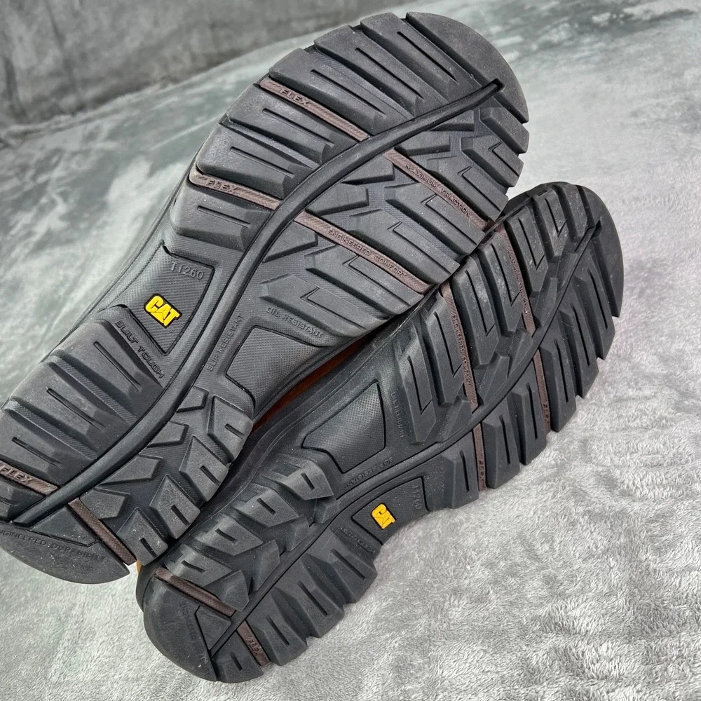 Caterpillar Work Boots Mens 8 Wide Summer‎ Brown Drawbar Pull-On Steel Toe New